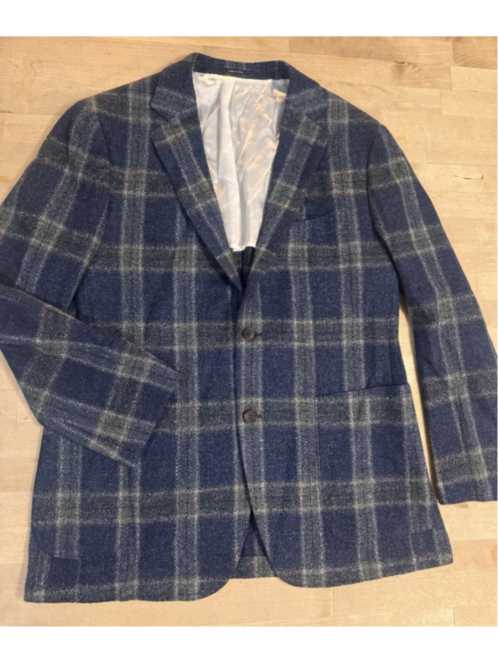 SUITSUPPLY Vitale Barberis Canonico Wool Silk Linen Blazer 44s Plaid Navy Italy